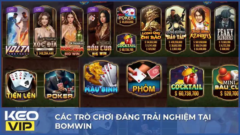 Bomwin - Game Bài Quốc Tế: Đồ Họa Đẹp, Chơi Xanh Chín 3 Danh mục trò chơi phong phú là một trong những điểm thu hút người dùng tại Bomwin